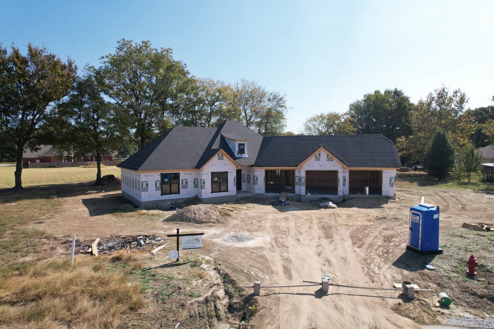 Aerial view as the exterior takes shape