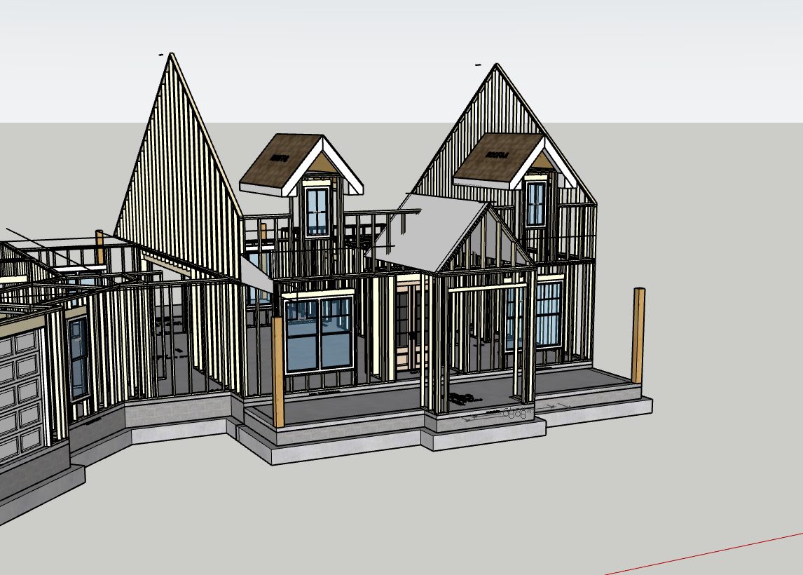 Three-dimensional roof framing design model