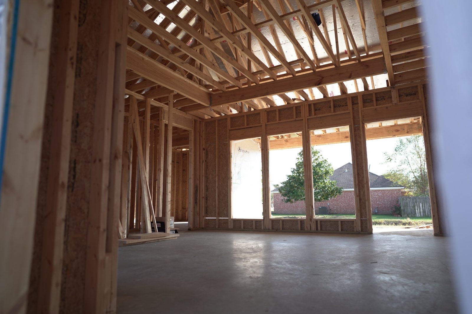 Interior walls and vaulted roof framing